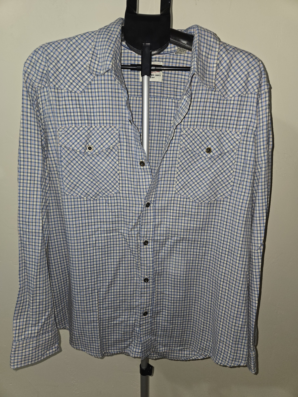 Wrangler Light Blue & White Check Button-Down Shirt